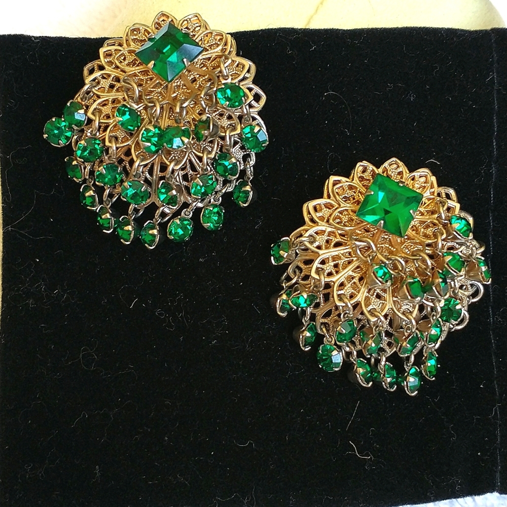 Earrings Vintage dangle weaved 3 layer earrings clip on